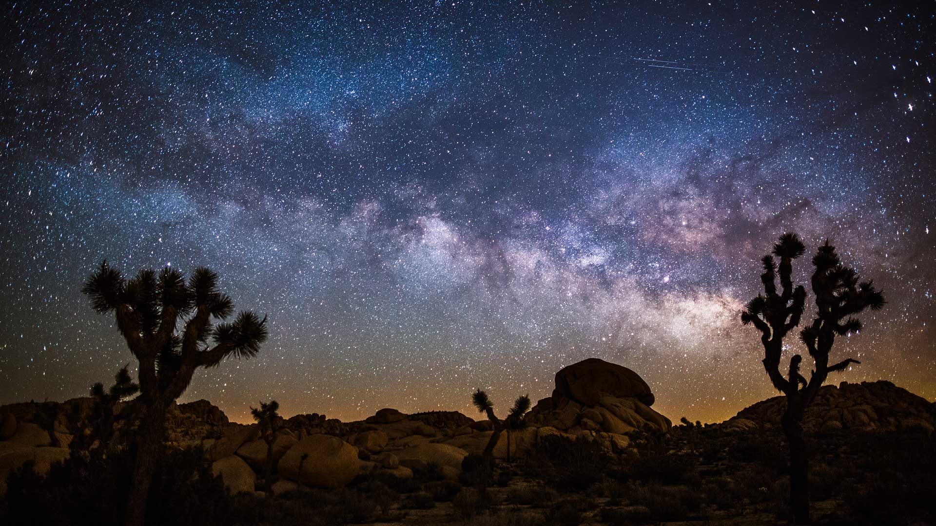 必应壁纸:约书亚树国家公园上空的银河，美国加利福尼亚州 (© Schroptschop/Getty Images)
