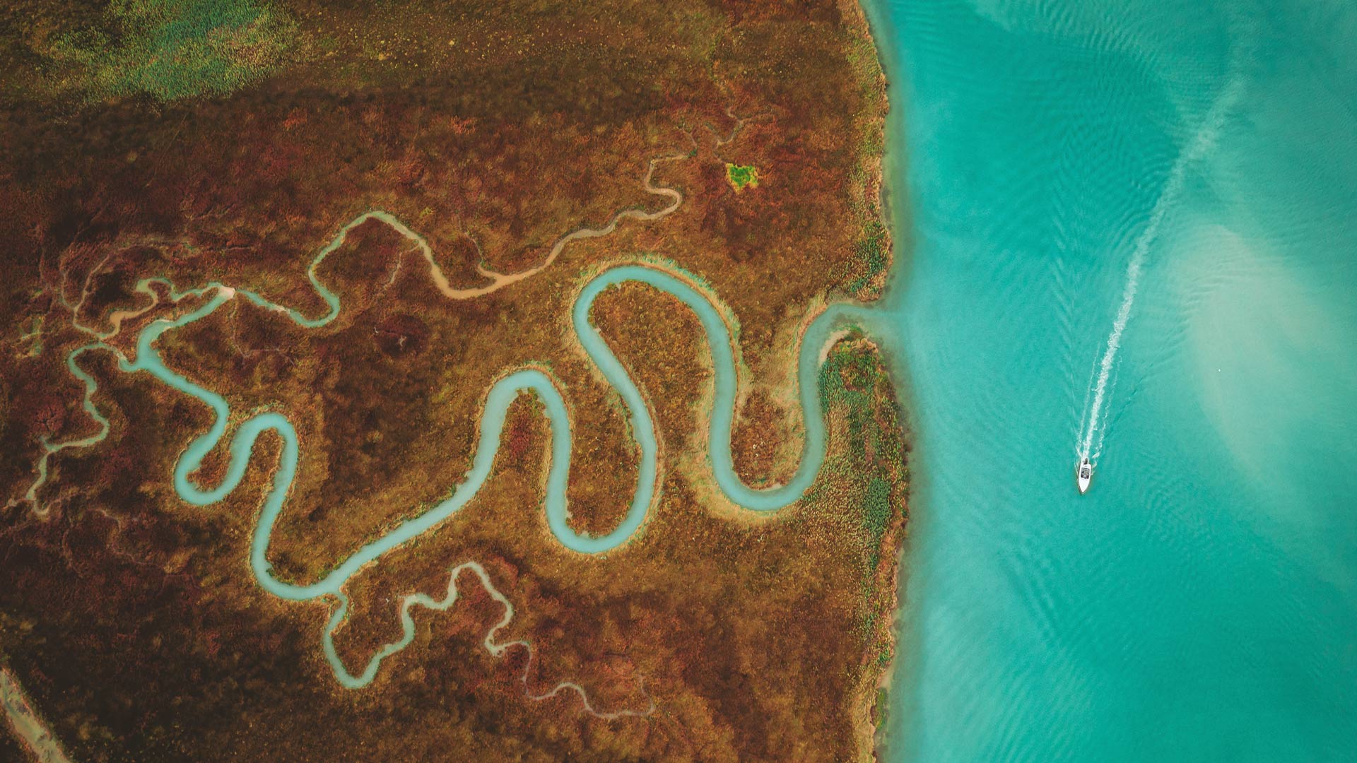 必应壁纸:威尼斯潟湖中的三角洲, 意大利 (© Dimitri Weber/Amazing Aerial Agency)